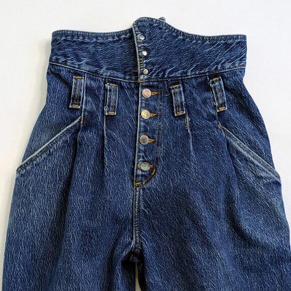 Palmetto's Jeans Vintage Women's 26* Blue Paperbag Waist Button Fly Tapered - Picture 4 of 11